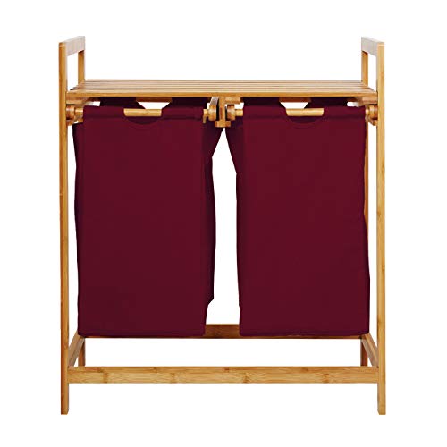 Lumaland Bamboo Laundry Basket with 2 Pull-Out Laundry Bags | Size Approx. 73 cm Height x 64 cm Width x 33 cm Depth, Colour: Dark Red 2 Lumaland Bamboo Laundry Basket with 2 Pull-Out Laundry Bags | Size Approx. 73 cm Height x 64 cm Width x 33 cm Depth, Colour: Dark Red - Image 2