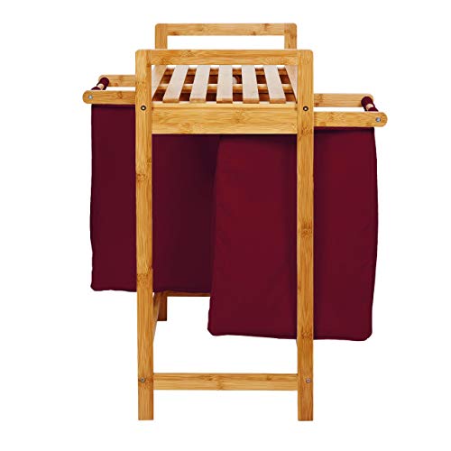 Lumaland Bamboo Laundry Basket with 2 Pull-Out Laundry Bags | Size Approx. 73 cm Height x 64 cm Width x 33 cm Depth, Colour: Dark Red 3 Lumaland Bamboo Laundry Basket with 2 Pull-Out Laundry Bags | Size Approx. 73 cm Height x 64 cm Width x 33 cm Depth, Colour: Dark Red - Image 3