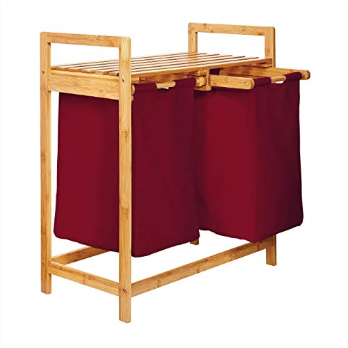 Lumaland Bamboo Laundry Basket with 2 Pull-Out Laundry Bags | Size Approx. 73 cm Height x 64 cm Width x 33 cm Depth, Colour: Dark Red 1 Lumaland Bamboo Laundry Basket with 2 Pull-Out Laundry Bags | Size Approx. 73 cm Height x 64 cm Width x 33 cm Depth, Colour: Dark Red