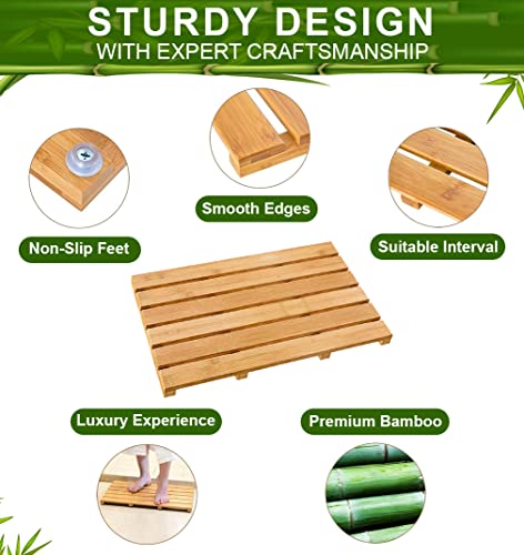 MantraRaj Premium Bamboo Bath Mat - 60x40cm Non-Slip Feet, Ideal for Home, Hotels, Spa, Indoor & Outdoor Use Bathroom Duckboard | Natural Bamboo Shower Mat | Wooden Bath Mat 3 MantraRaj Premium Bamboo Bath Mat - 60x40cm Non-Slip Feet, Ideal for Home, Hotels, Spa, Indoor & Outdoor Use Bathroom Duckboard | Natural Bamboo Shower Mat | Wooden Bath Mat - Image 3
