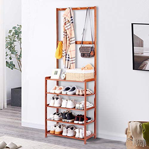 Medla 5 Tier Shoe Rack Storage Organizer, Bamboo Coat Rack with Shoe Storage Shoe Stands for Hallway with 8 Hanger Hooks… 2 Medla 5 Tier Shoe Rack Storage Organizer, Bamboo Coat Rack with Shoe Storage Shoe Stands for Hallway with 8 Hanger Hooks… - Image 2