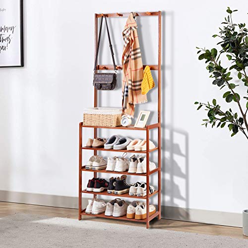 Medla 5 Tier Shoe Rack Storage Organizer, Bamboo Coat Rack with Shoe Storage Shoe Stands for Hallway with 8 Hanger Hooks… 3 Medla 5 Tier Shoe Rack Storage Organizer, Bamboo Coat Rack with Shoe Storage Shoe Stands for Hallway with 8 Hanger Hooks… - Image 3