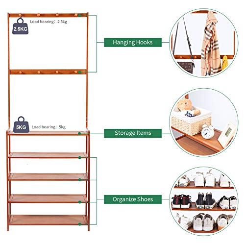Medla 5 Tier Shoe Rack Storage Organizer, Bamboo Coat Rack with Shoe Storage Shoe Stands for Hallway with 8 Hanger Hooks… 5 Medla 5 Tier Shoe Rack Storage Organizer, Bamboo Coat Rack with Shoe Storage Shoe Stands for Hallway with 8 Hanger Hooks… - Image 5