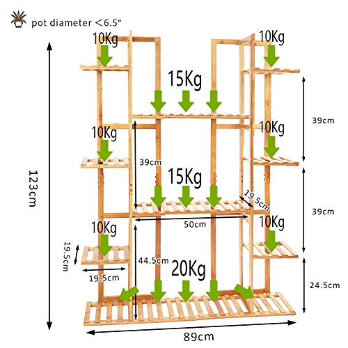 Medla Bamboo Plant Shelf, Multi-Function Plant Holder with 9 Shelves, Vertical Design Flower Pot Stand, Ideal for Home, Balcony, Terrace, Garden, Office, Coffee – 123 x 89 x 19.5 cm, Maximum Load 95 5 Medla Bamboo Plant Shelf, Multi-Function Plant Holder with 9 Shelves, Vertical Design Flower Pot Stand, Ideal for Home, Balcony, Terrace, Garden, Office, Coffee – 123 x 89 x 19.5 cm, Maximum Load 95 - Image 5