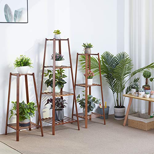 UNHO 4 Tiered Plant Stand, Bamboo Plant Pot Holder Tall Plant Display