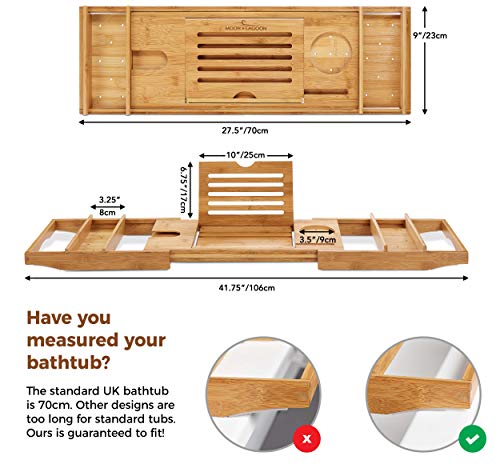 Bamboo Over Bath Bridge Tub Caddy Tray – Wood Bathtub Rack Bath Shelf with Soap Dish and Pumice Stone 3 Bamboo Over Bath Bridge Tub Caddy Tray – Wood Bathtub Rack Bath Shelf with Soap Dish and Pumice Stone - Image 3