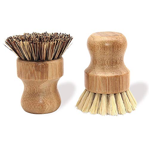 Natural Dish Scrub Brush 2 Piece Set,Made from 100 Natural Bristle