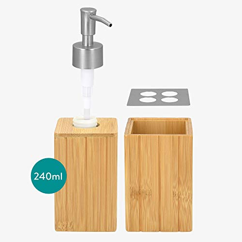 Navaris Bamboo Bathroom Accessories Set - 3-Piece Bath Set with Toothbrush Holder, Soap Dispenser, Organiser Tray - Natural Wood 4 Navaris Bamboo Bathroom Accessories Set - 3-Piece Bath Set with Toothbrush Holder, Soap Dispenser, Organiser Tray - Natural Wood - Image 4