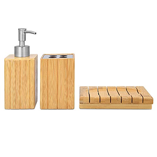 Navaris Bamboo Bathroom Accessories Set - 3-Piece Bath Set with Toothbrush Holder, Soap Dispenser, Organiser Tray - Natural Wood 5 Navaris Bamboo Bathroom Accessories Set - 3-Piece Bath Set with Toothbrush Holder, Soap Dispenser, Organiser Tray - Natural Wood - Image 5