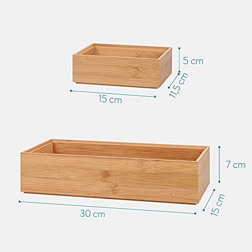 Navaris Bamboo Storage Boxes - Set of 2 Wooden Stackable Box Organisers for Bedroom, Kitchen, Bathroom, Living Room, Makeup, Jewellery, Accessories 4 Navaris Bamboo Storage Boxes - Set of 2 Wooden Stackable Box Organisers for Bedroom, Kitchen, Bathroom, Living Room, Makeup, Jewellery, Accessories - Image 4