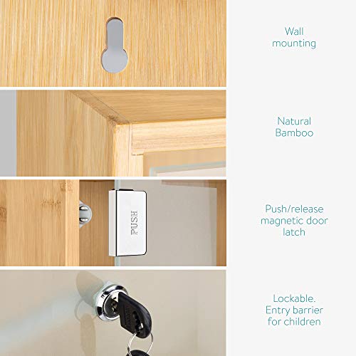 Navaris Medicine Cabinet - Lockable Bamboo Cabinet with First Aid Cross, Tempered Glass and Magnet Closing - Wall… 3 Navaris Medicine Cabinet - Lockable Bamboo Cabinet with First Aid Cross, Tempered Glass and Magnet Closing - Wall… - Image 3