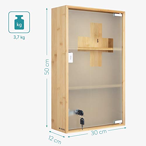 Navaris Medicine Cabinet - Lockable Bamboo Cabinet with First Aid Cross, Tempered Glass and Magnet Closing - Wall… 4 Navaris Medicine Cabinet - Lockable Bamboo Cabinet with First Aid Cross, Tempered Glass and Magnet Closing - Wall… - Image 4