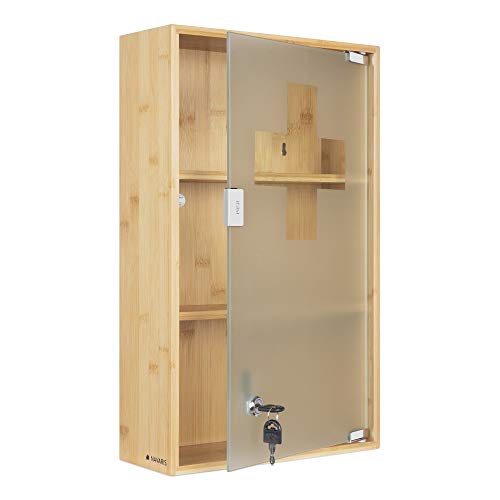 Navaris Medicine Cabinet - Lockable Bamboo Cabinet with First Aid Cross, Tempered Glass and Magnet Closing - Wall… 5 Navaris Medicine Cabinet - Lockable Bamboo Cabinet with First Aid Cross, Tempered Glass and Magnet Closing - Wall… - Image 5