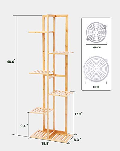 Ohuhu Bamboo Plant Stand 6 Tier 7 Shelf Rack with 7 Plant Saucers, Indoor Outdoor Tall Tiered Plants Stands with 6" & 8" Saucer, Multiple Flower Pots Holder for Yard Patio Garden Balcony Rooms Corner 2 Ohuhu Bamboo Plant Stand 6 Tier 7 Shelf Rack with 7 Plant Saucers, Indoor Outdoor Tall Tiered Plants Stands with 6" & 8" Saucer, Multiple Flower Pots Holder for Yard Patio Garden Balcony Rooms Corner - Image 2