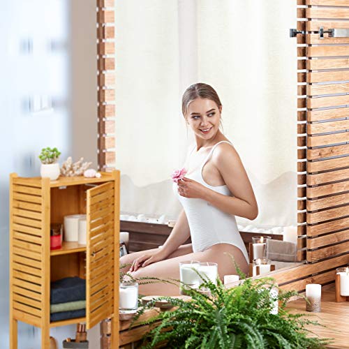 Relaxdays Bamboo Bathroom Cabinet, 5 Shelves, 1 Cupboard with Door, Kitchen Storage Unit, HWD: 113 x 35 x 29 cm, Natural 3 Relaxdays Bamboo Bathroom Cabinet, 5 Shelves, 1 Cupboard with Door, Kitchen Storage Unit, HWD: 113 x 35 x 29 cm, Natural - Image 3