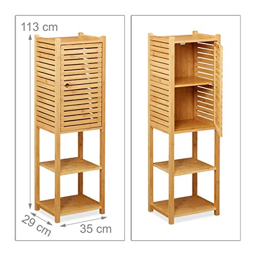 Relaxdays Bamboo Bathroom Cabinet, 5 Shelves, 1 Cupboard with Door, Kitchen Storage Unit, HWD: 113 x 35 x 29 cm, Natural 4 Relaxdays Bamboo Bathroom Cabinet, 5 Shelves, 1 Cupboard with Door, Kitchen Storage Unit, HWD: 113 x 35 x 29 cm, Natural - Image 4