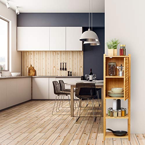 Relaxdays Bamboo Bathroom Cabinet, 5 Shelves, 1 Cupboard with Door, Kitchen Storage Unit, HWD: 113 x 35 x 29 cm, Natural 5 Relaxdays Bamboo Bathroom Cabinet, 5 Shelves, 1 Cupboard with Door, Kitchen Storage Unit, HWD: 113 x 35 x 29 cm, Natural - Image 5