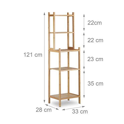 Relaxdays Bamboo Bathroom Shelf, 5 Tiers for Kitchen, Hallway, Bathroom, Open, Freestanding, HxWxD: 121x33x28 cm, Natural Brown 3 Relaxdays Bamboo Bathroom Shelf, 5 Tiers for Kitchen, Hallway, Bathroom, Open, Freestanding, HxWxD: 121x33x28 cm, Natural Brown - Image 3