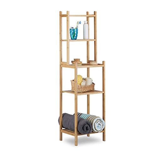 Relaxdays Bamboo Bathroom Shelf, 5 Tiers for Kitchen, Hallway, Bathroom, Open, Freestanding, HxWxD: 121x33x28 cm, Natural Brown 2 Relaxdays Bamboo Bathroom Shelf, 5 Tiers for Kitchen, Hallway, Bathroom, Open, Freestanding, HxWxD: 121x33x28 cm, Natural Brown - Image 2