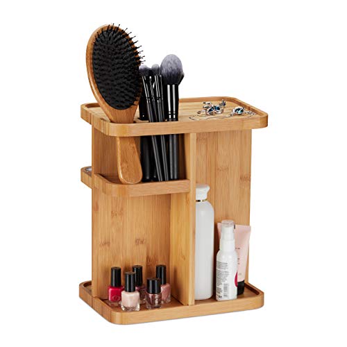 Relaxdays Bamboo Makeup Organiser, 360° Cosmetic Organiser for Bathroom
