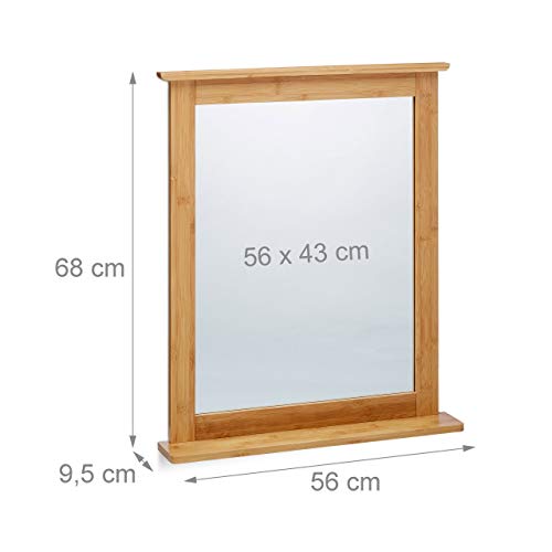 Relaxdays Bamboo Wall-Mounted Mirror, Bathroom Mirror with Shelf, Hanging Vanity Mirror, for the Living Room and Bathroom, Natural Brown 2 Relaxdays Bamboo Wall-Mounted Mirror, Bathroom Mirror with Shelf, Hanging Vanity Mirror, for the Living Room and Bathroom, Natural Brown - Image 2