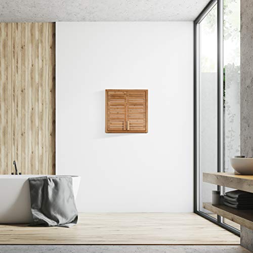 Relaxdays Bamboo Wall Shelf, 2 Doors, Adjustable Liner Base, Square Hanging Wall, HWD 56.5x56x21cm, Natural 3 Relaxdays Bamboo Wall Shelf, 2 Doors, Adjustable Liner Base, Square Hanging Wall, HWD 56.5x56x21cm, Natural - Image 3