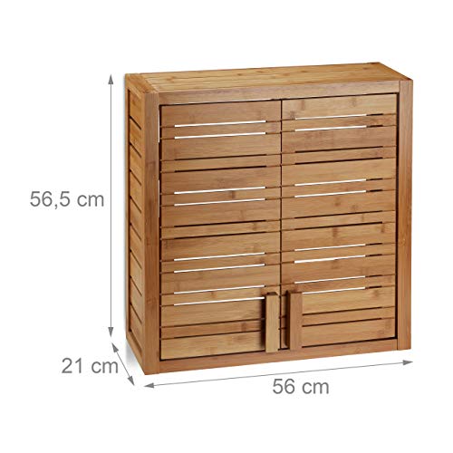 Relaxdays Bamboo Wall Shelf, 2 Doors, Adjustable Liner Base, Square Hanging Wall, HWD 56.5x56x21cm, Natural 5 Relaxdays Bamboo Wall Shelf, 2 Doors, Adjustable Liner Base, Square Hanging Wall, HWD 56.5x56x21cm, Natural - Image 5