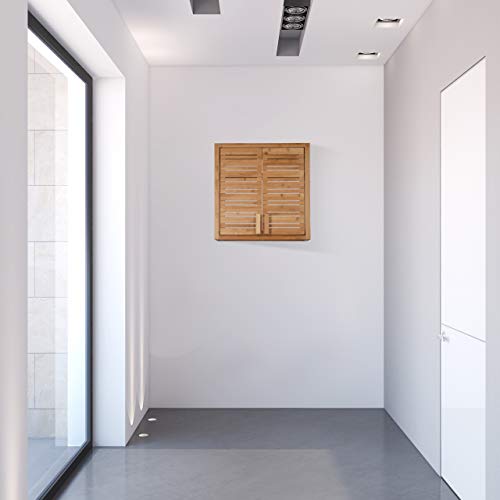 Relaxdays Bamboo Wall Shelf, 2 Doors, Adjustable Liner Base, Square Hanging Wall, HWD 56.5x56x21cm, Natural 6 Relaxdays Bamboo Wall Shelf, 2 Doors, Adjustable Liner Base, Square Hanging Wall, HWD 56.5x56x21cm, Natural - Image 6