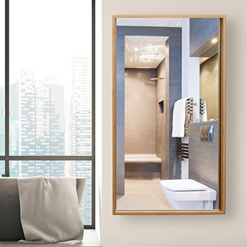 Relaxdays Bathroom Bamboo Mirror Cabinet, 1 Door Hanging Cupboard with Mirror, Assembled Wall-Mounted Cabinet, Natural 2 Relaxdays Bathroom Bamboo Mirror Cabinet, 1 Door Hanging Cupboard with Mirror, Assembled Wall-Mounted Cabinet, Natural - Image 2