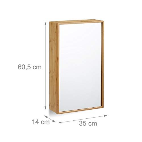 Relaxdays Bathroom Bamboo Mirror Cabinet, 1 Door Hanging Cupboard with Mirror, Assembled Wall-Mounted Cabinet, Natural 4 Relaxdays Bathroom Bamboo Mirror Cabinet, 1 Door Hanging Cupboard with Mirror, Assembled Wall-Mounted Cabinet, Natural - Image 4