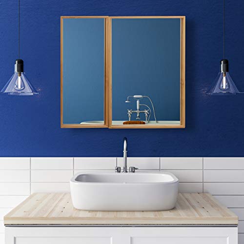 Relaxdays Bathroom Bamboo Mirror Cabinet 2 Doors, Hanging Cupboard, Assembled Wall-Mounted Cabinet H x W x D: 50 x 65 x 14 cm, Natural 2 Relaxdays Bathroom Bamboo Mirror Cabinet 2 Doors, Hanging Cupboard, Assembled Wall-Mounted Cabinet H x W x D: 50 x 65 x 14 cm, Natural - Image 2