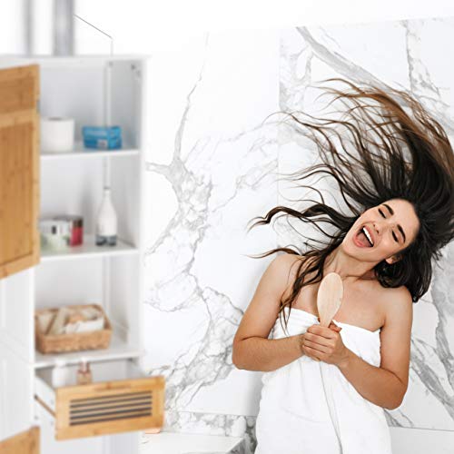 Relaxdays Bathroom Cabinet, 2 Doors, 1 Drawer, Tallboy, HxWxD: app. 180 x 39 x 30 cm, Wood and Bamboo, White-Brown 4 Relaxdays Bathroom Cabinet, 2 Doors, 1 Drawer, Tallboy, HxWxD: app. 180 x 39 x 30 cm, Wood and Bamboo, White-Brown - Image 4