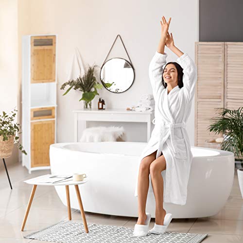 Relaxdays Bathroom Cabinet, 2 Doors, 1 Drawer, Tallboy, HxWxD: app. 180 x 39 x 30 cm, Wood and Bamboo, White-Brown 6 Relaxdays Bathroom Cabinet, 2 Doors, 1 Drawer, Tallboy, HxWxD: app. 180 x 39 x 30 cm, Wood and Bamboo, White-Brown - Image 6
