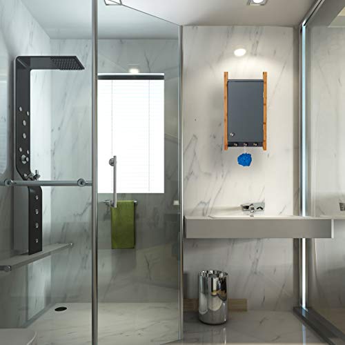 Relaxdays Bathroom Hanging Cabinet, Wall Cabinet with Bamboo Frame & 3 Hooks, Bath Cupboard, HWD 58 x 31.5 x 15 cm, Dark Grey 4 Relaxdays Bathroom Hanging Cabinet, Wall Cabinet with Bamboo Frame & 3 Hooks, Bath Cupboard, HWD 58 x 31.5 x 15 cm, Dark Grey - Image 4