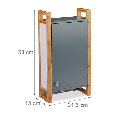 Relaxdays Bathroom Hanging Cabinet, Wall Cabinet with Bamboo Frame & 3 Hooks, Bath Cupboard, HWD 58 x 31.5 x 15 cm, Dark Grey 5 Relaxdays Bathroom Hanging Cabinet, Wall Cabinet with Bamboo Frame & 3 Hooks, Bath Cupboard, HWD 58 x 31.5 x 15 cm, Dark Grey - Image 5