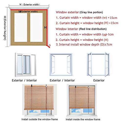 Roller blind Retro Bamboo Blinds,Natural Wood Window Shades Blinds,Bamboo Light Filtering Custom Roman Shades,Anti-UV Dustproof Decorative Curtain,for Indoor/Outdoor/Garden (110x120cm/43x47in) - Image 5