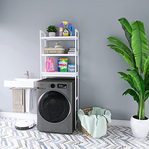 SMIBUY Bathroom Storage Shelf, Bamboo Over-The-Toilet Organizer Rack, Freestanding Toilet Space Saver with 3-Tier Adjustable Shelves (White) 3 SMIBUY Bathroom Storage Shelf, Bamboo Over-The-Toilet Organizer Rack, Freestanding Toilet Space Saver with 3-Tier Adjustable Shelves (White) - Image 3