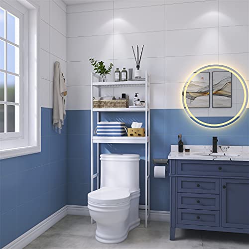 SMIBUY Bathroom Storage Shelf, Bamboo Over-The-Toilet Organizer Rack, Freestanding Toilet Space Saver with 3-Tier Adjustable Shelves (White) 4 SMIBUY Bathroom Storage Shelf, Bamboo Over-The-Toilet Organizer Rack, Freestanding Toilet Space Saver with 3-Tier Adjustable Shelves (White) - Image 4