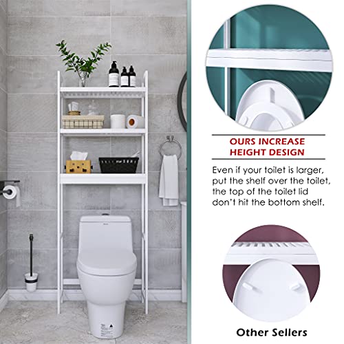 SMIBUY Bathroom Storage Shelf, Bamboo Over-The-Toilet Organizer Rack, Freestanding Toilet Space Saver with 3-Tier Adjustable Shelves (White) 5 SMIBUY Bathroom Storage Shelf, Bamboo Over-The-Toilet Organizer Rack, Freestanding Toilet Space Saver with 3-Tier Adjustable Shelves (White) - Image 5