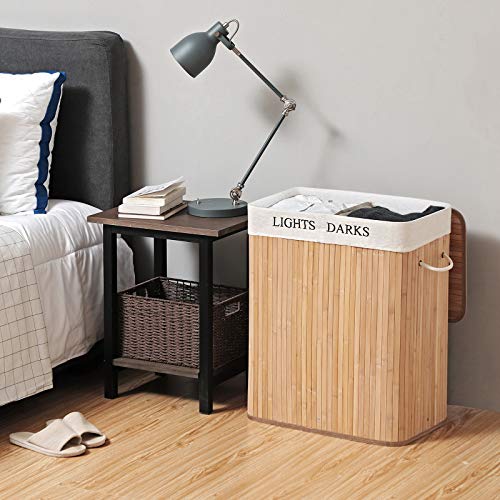 SONGMICS Laundry Basket, 100L, Laundry Hamper with Lid, Bamboo, Foldable, Laundry Bin with 2 Compartments for Light and Dark Clothes, Machine Washable Liner Bag, Natural LCB64Y 3 SONGMICS Laundry Basket, 100L, Laundry Hamper with Lid, Bamboo, Foldable, Laundry Bin with 2 Compartments for Light and Dark Clothes, Machine Washable Liner Bag, Natural LCB64Y - Image 3
