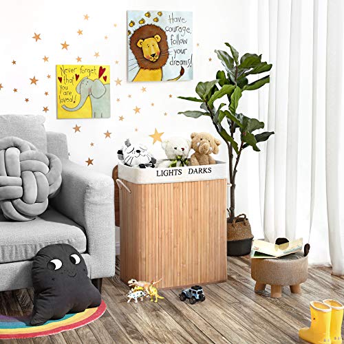 SONGMICS Laundry Basket, 100L, Laundry Hamper with Lid, Bamboo, Foldable, Laundry Bin with 2 Compartments for Light and Dark Clothes, Machine Washable Liner Bag, Natural LCB64Y 4 SONGMICS Laundry Basket, 100L, Laundry Hamper with Lid, Bamboo, Foldable, Laundry Bin with 2 Compartments for Light and Dark Clothes, Machine Washable Liner Bag, Natural LCB64Y - Image 4