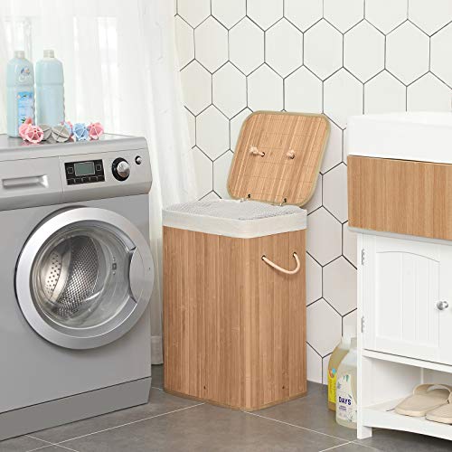 SONGMICS Laundry Basket with Lid 72L Bamboo Foldable Laundry Basket with Removable Washable Bag Handles for Laundry Room Bedroom LCB10Y 3 SONGMICS Laundry Basket with Lid 72L Bamboo Foldable Laundry Basket with Removable Washable Bag Handles for Laundry Room Bedroom LCB10Y - Image 3