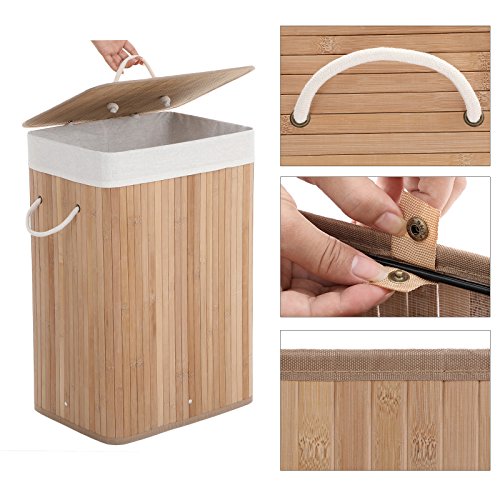 SONGMICS Laundry Basket with Lid 72L Bamboo Foldable Laundry Basket with Removable Washable Bag Handles for Laundry Room Bedroom LCB10Y 4 SONGMICS Laundry Basket with Lid 72L Bamboo Foldable Laundry Basket with Removable Washable Bag Handles for Laundry Room Bedroom LCB10Y - Image 4