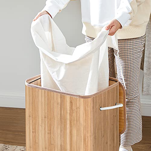 SONGMICS Laundry Basket with Lid 72L Bamboo Foldable Laundry Basket with Removable Washable Bag Handles for Laundry Room Bedroom LCB10Y 6 SONGMICS Laundry Basket with Lid 72L Bamboo Foldable Laundry Basket with Removable Washable Bag Handles for Laundry Room Bedroom LCB10Y - Image 6