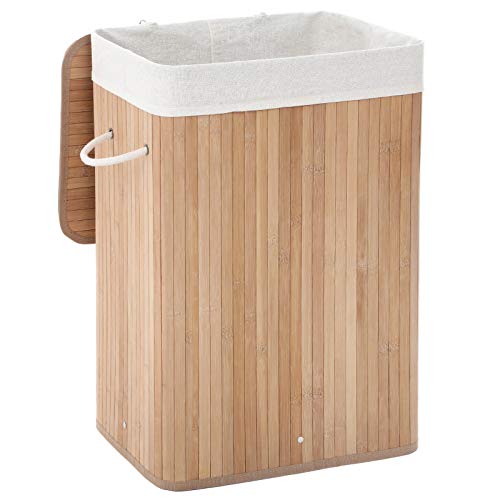 SONGMICS Laundry Basket with Lid 72L Bamboo Foldable Laundry Basket with Removable Washable Bag Handles for Laundry Room Bedroom LCB10Y 1 SONGMICS Laundry Basket with Lid 72L Bamboo Foldable Laundry Basket with Removable Washable Bag Handles for Laundry Room Bedroom LCB10Y