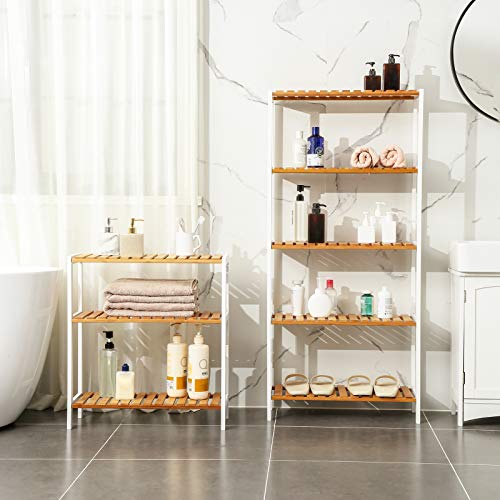 SONGMICS Bamboo Storage Shelf, 3-Tier Shelving Unit, Multifunctional, in the Hallway, Bathroom, Living Room, Balcony, Kitchen, 26 x 60 x 66 cm, White and Natural BCB33WN 2 SONGMICS Bamboo Storage Shelf, 3-Tier Shelving Unit, Multifunctional, in the Hallway, Bathroom, Living Room, Balcony, Kitchen, 26 x 60 x 66 cm, White and Natural BCB33WN - Image 2