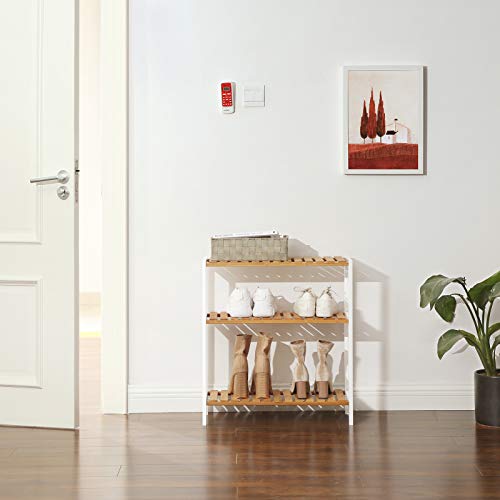 SONGMICS Bamboo Storage Shelf, 3-Tier Shelving Unit, Multifunctional, in the Hallway, Bathroom, Living Room, Balcony, Kitchen, 26 x 60 x 66 cm, White and Natural BCB33WN 3 SONGMICS Bamboo Storage Shelf, 3-Tier Shelving Unit, Multifunctional, in the Hallway, Bathroom, Living Room, Balcony, Kitchen, 26 x 60 x 66 cm, White and Natural BCB33WN - Image 3