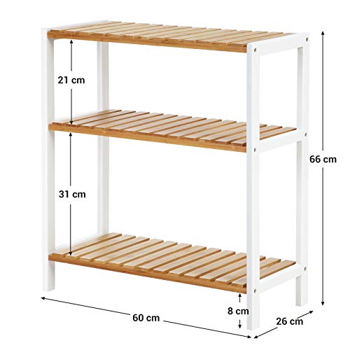 SONGMICS Bamboo Storage Shelf, 3-Tier Shelving Unit, Multifunctional, in the Hallway, Bathroom, Living Room, Balcony, Kitchen, 26 x 60 x 66 cm, White and Natural BCB33WN 4 SONGMICS Bamboo Storage Shelf, 3-Tier Shelving Unit, Multifunctional, in the Hallway, Bathroom, Living Room, Balcony, Kitchen, 26 x 60 x 66 cm, White and Natural BCB33WN - Image 4