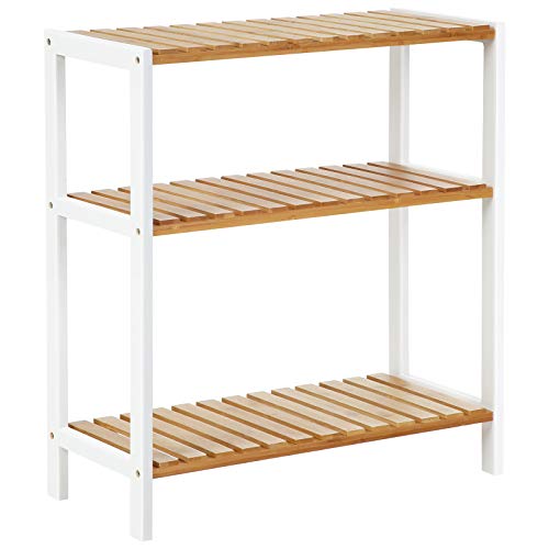 SONGMICS Bamboo Storage Shelf, 3-Tier Shelving Unit, Multifunctional, in the Hallway, Bathroom, Living Room, Balcony, Kitchen, 26 x 60 x 66 cm, White and Natural BCB33WN 1 SONGMICS Bamboo Storage Shelf, 3-Tier Shelving Unit, Multifunctional, in the Hallway, Bathroom, Living Room, Balcony, Kitchen, 26 x 60 x 66 cm, White and Natural BCB33WN