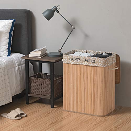 SONGMICS LCB62Y Large Bamboo Laundry Basket, 100 L, Laundry Hamper with 2 Compartments, Foldable, with Lid and Removable… 2 SONGMICS LCB62Y Large Bamboo Laundry Basket, 100 L, Laundry Hamper with 2 Compartments, Foldable, with Lid and Removable… - Image 2